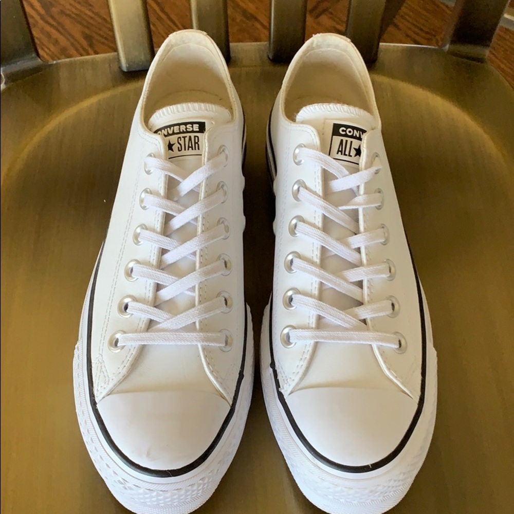 Converse White All Leather Platform Sneakers